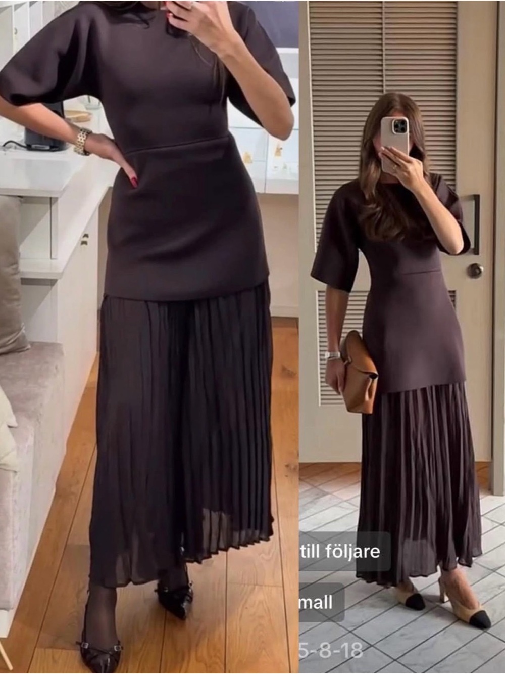 Zara Black Maxi Dress with Pleated Skirt
